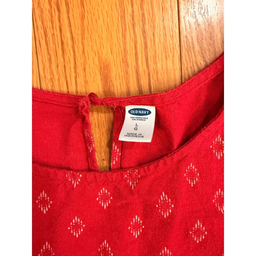 Old Navy Women T-Shirt Dress Large Red Diamond Ikat Shift Boho Casual - Picture 2 of 7
